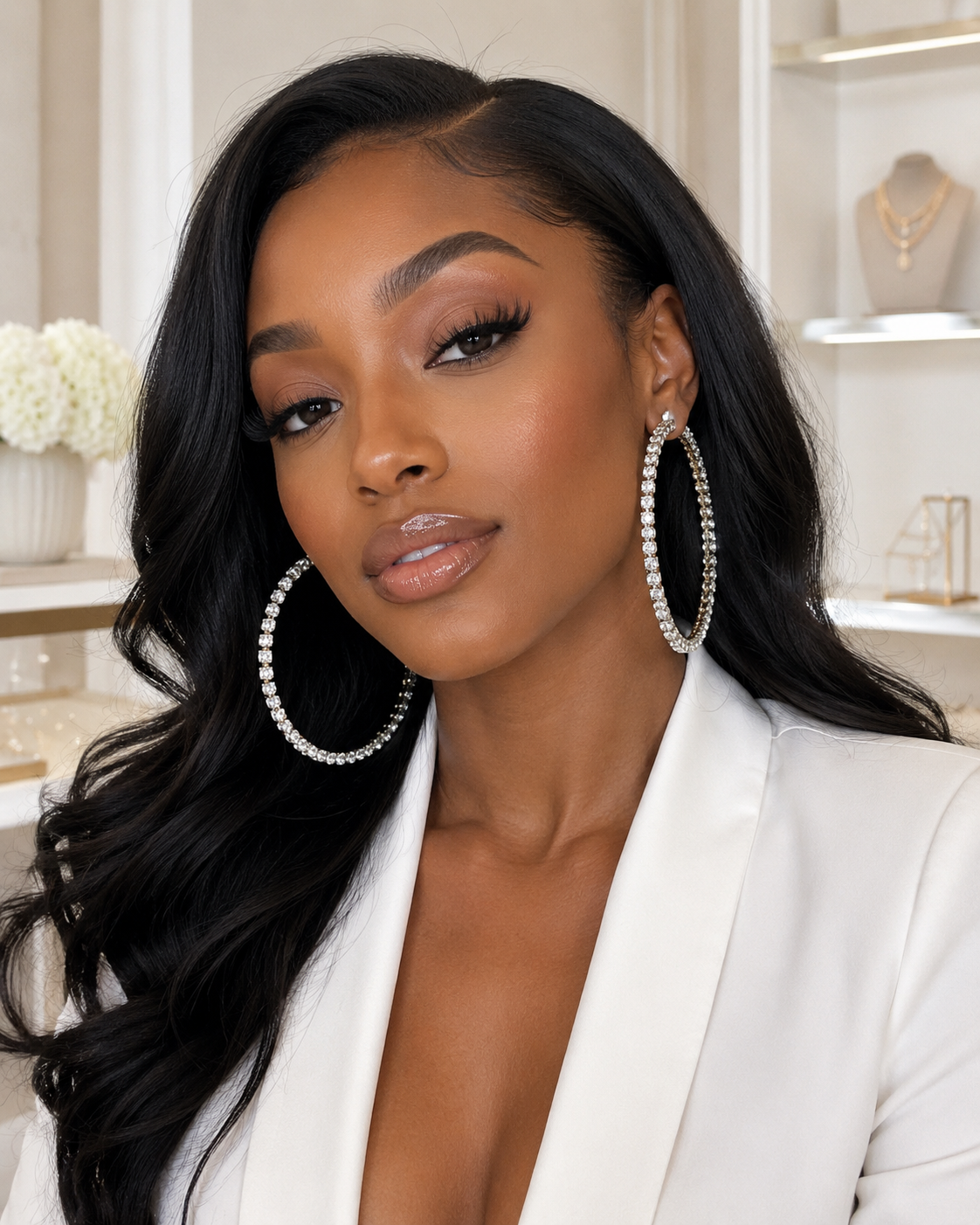 Oversized Rhinestone Hoop Earrings – Gold or Silver