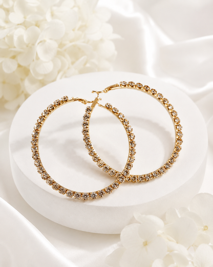 Oversized Rhinestone Hoop Earrings – Gold or Silver
