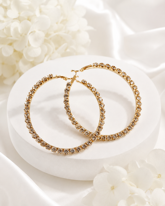 Oversized Rhinestone Hoop Earrings – Gold or Silver