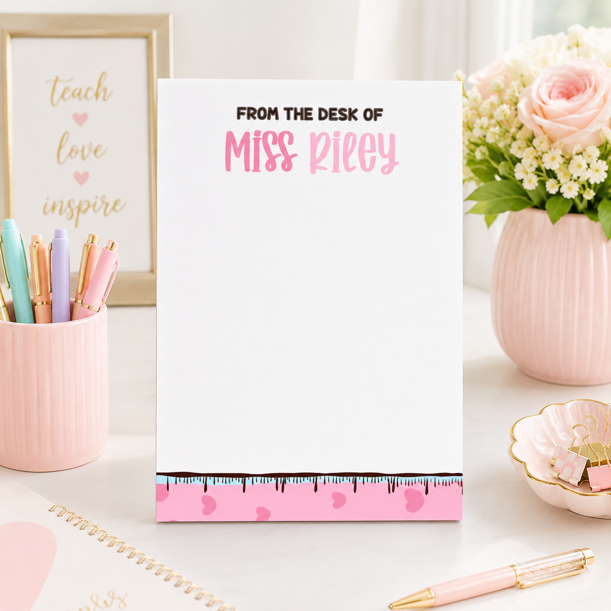 Personalized Teacher Notepad – Sweetheart Ruler Drip