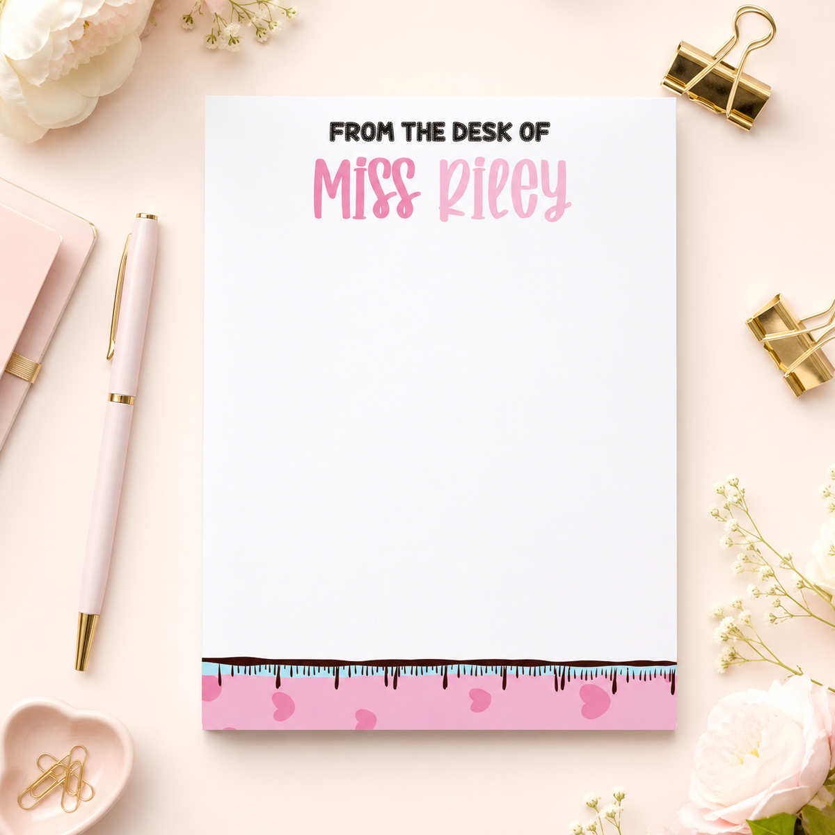 Personalized Teacher Notepad – Sweetheart Ruler Drip