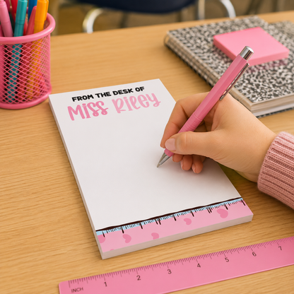 Personalized Teacher Notepad – Sweetheart Ruler Drip