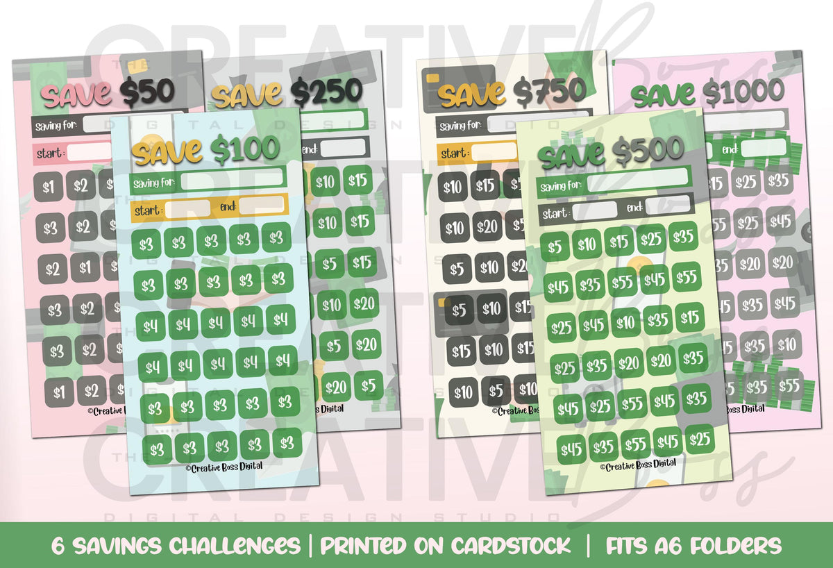 Stack It Up A6 Savings Challenge Cards | Reusable Budget Planner