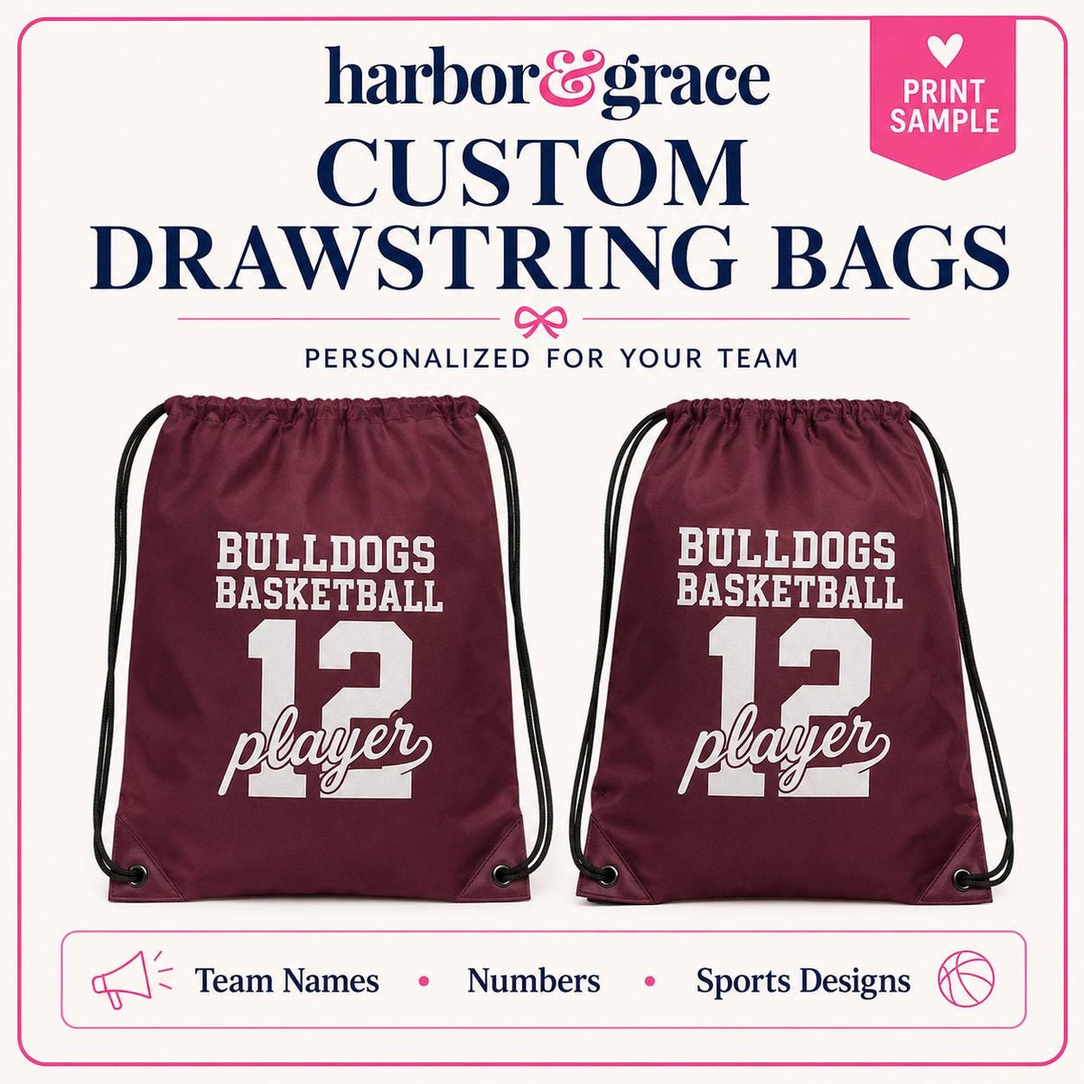Custom Nylon Drawstring Backpack | Personalized Monogram Gym Bag