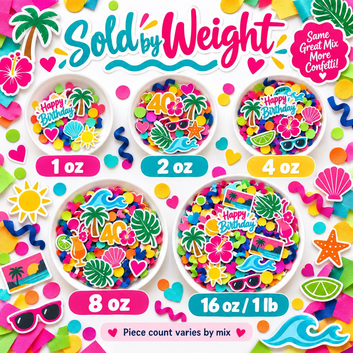 Tropical Birthday Babe Confetti Mix | Custom Age Party Toss