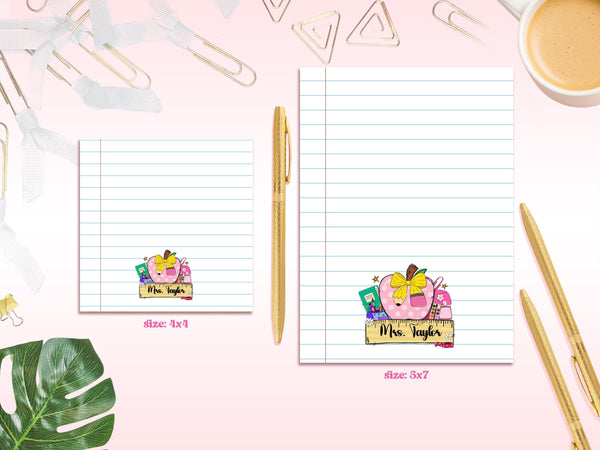 Personalized Pink Apple Teacher Notepad
