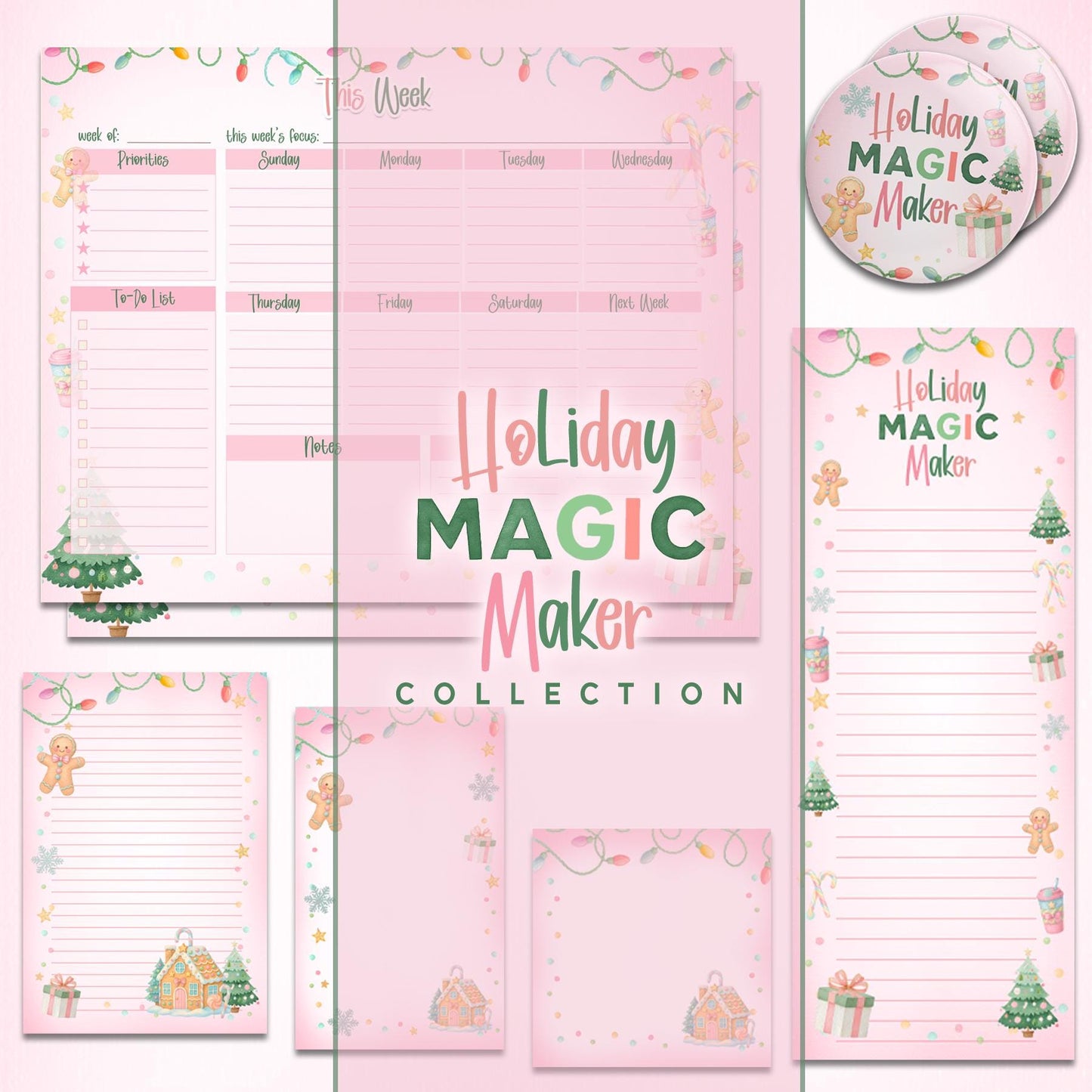 Pink Christmas Magic Maker™ Mini Notes 3×5 | Holiday Pocket Pad | Christmas Stationery | Harbor & Grace™