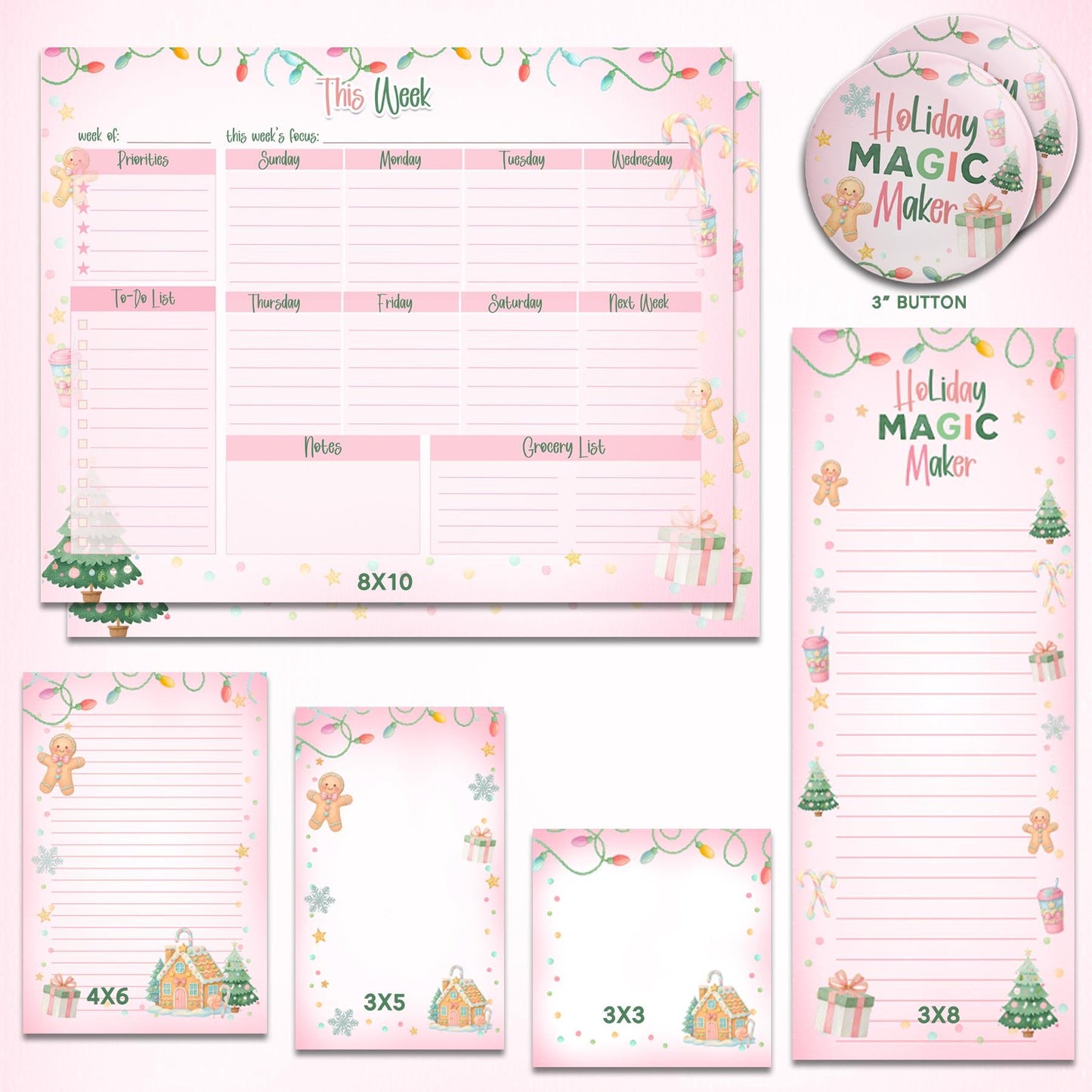 Pink Christmas Magic Maker™ Mini Notes 3×5 | Holiday Pocket Pad | Christmas Stationery | Harbor & Grace™