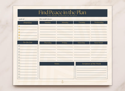 Christian Weekly Desk Pad - Find Peace in the Plan Faith Planner