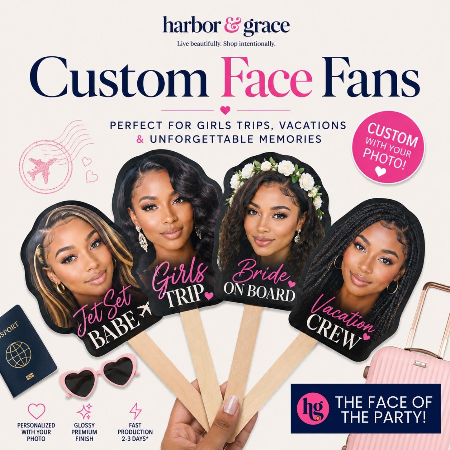 Custom Photo Face Fans by Harbor & Grace
