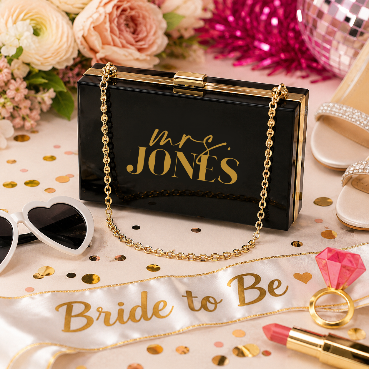 Personalized Mrs. Acrylic Bridal Clutch Purse